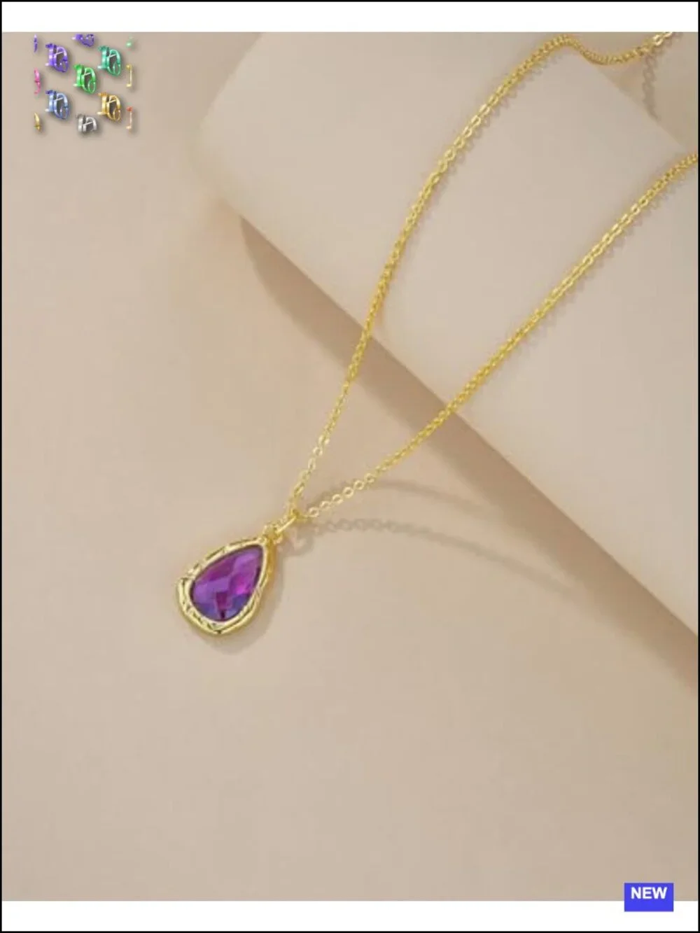 18K Gold Plated Teardrop Pendant Necklace with CZ